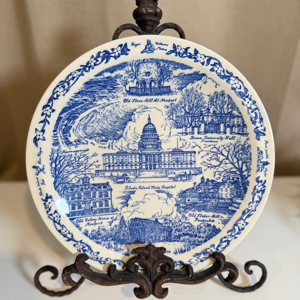 Vernon Kilns Shepard Providence Rhode Island Blue White Souvenir Plate Landmark